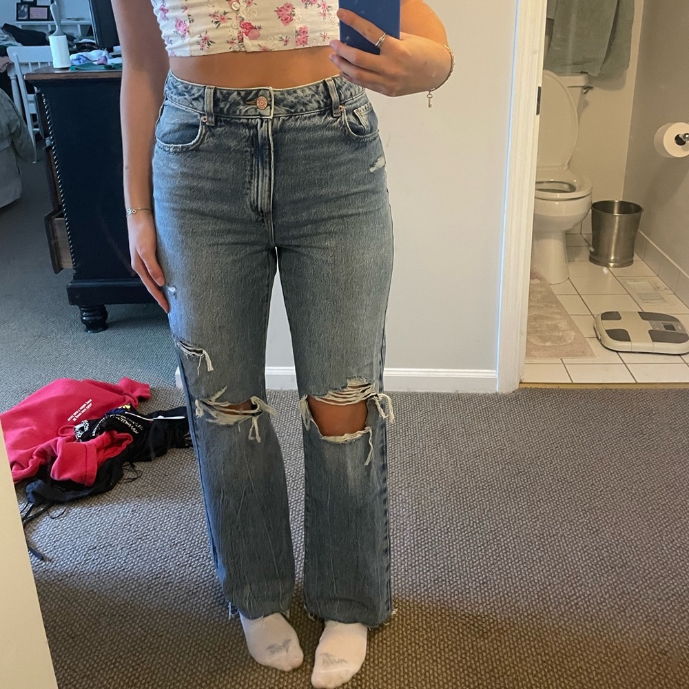 Garage ripped straight leg jeans